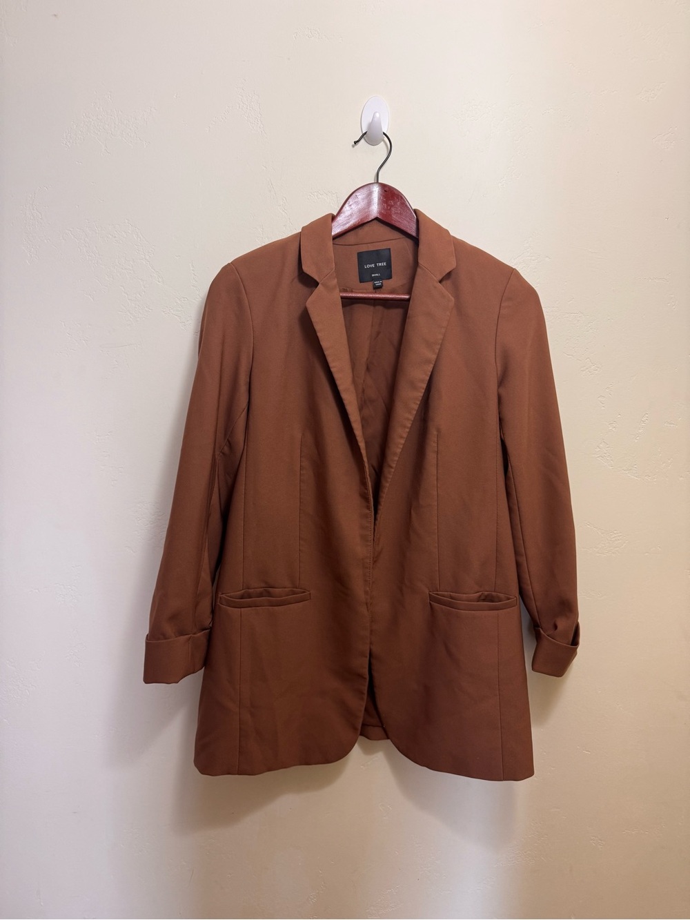 Love Tree Open-Front Blazer Jacket - Brown- Small
